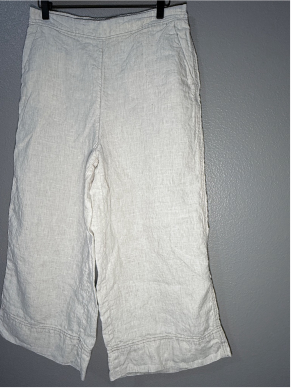 Women's elmentary Beige Linen Cropped Pants Size 10 - Picture 2 of 6
